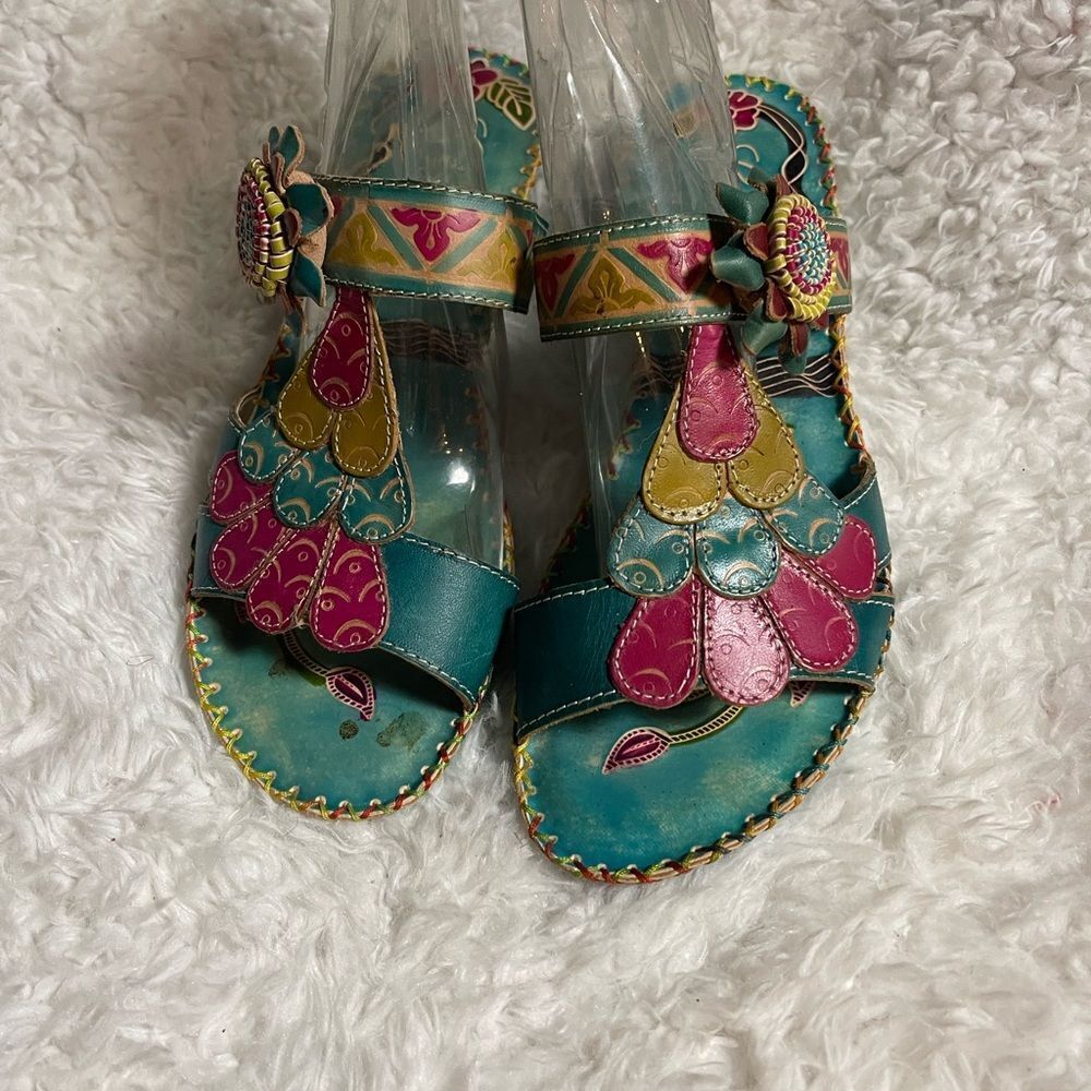 Elite by Corkys Women's Sandals New Size 10 Navaho Style Turquoise - Picture 2 of 13